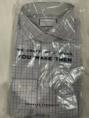 Charles Tyrwhitt Pink and Blue Plaid Dress Shirt NWT 15.5/34 Classic Fit